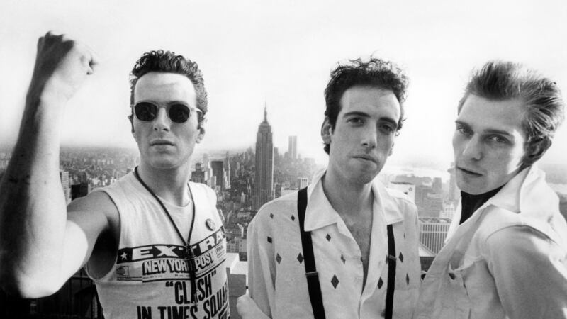 (L-R) Joe Strummer, Mick Jones and Paul Simonon of The Clash at Top of The Rock in New York City. June 1981. Photograph: Bob Gruen