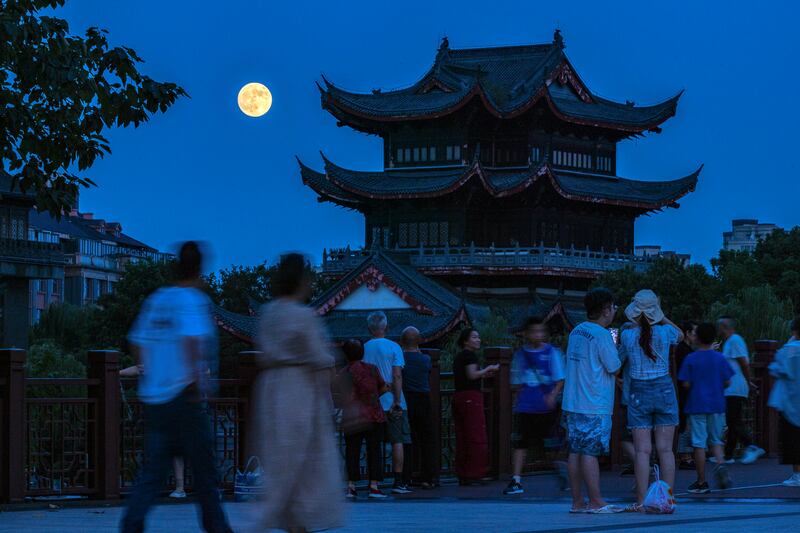 China: The supermoon could be seen during China’s Mid-Autumn Festival in Huzhou City. Photograph: Xinhua via AP