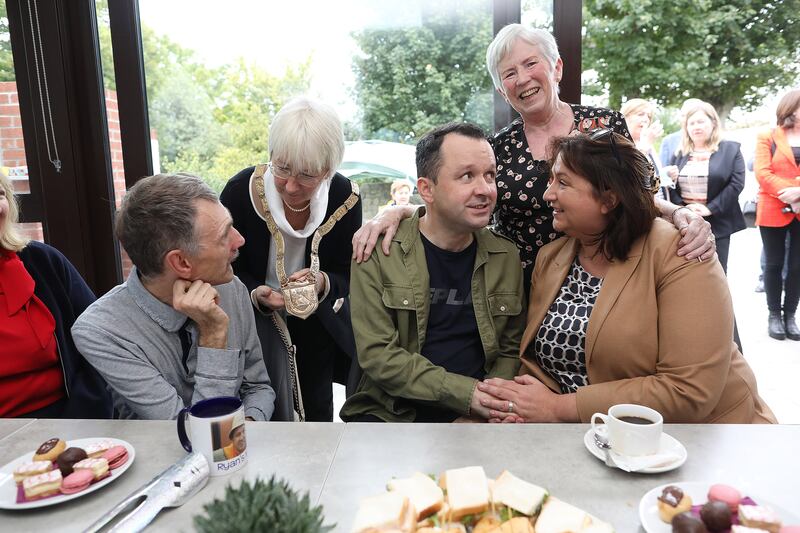 Stephen O'Connor, Cllr Mary Hanafin of Dún Laoghaire-Rathdown County Council, Ryan O'Hare, Teresa O'Hare and Anne Rabbitte, Minister of State at the Department of Health, at the opening of the house in Glenageary. Photograph: Julian Behal