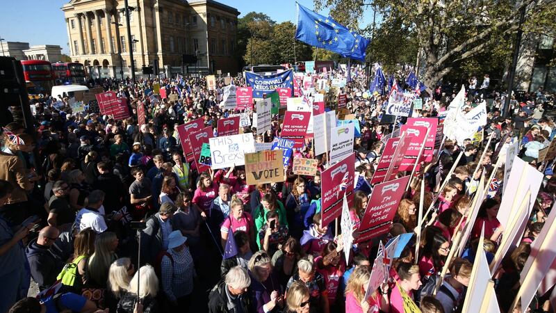 Anti-Brexit campaigners take part in the People’s Vote March for the Future in London on Saturday. Photograph:  Yui Mok/PA Wire.