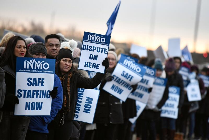 Nurse’s strike outside Connolly Hospital in Dublin on Wednesday. Photograph: Clodagh Kilcoyne/Reuters