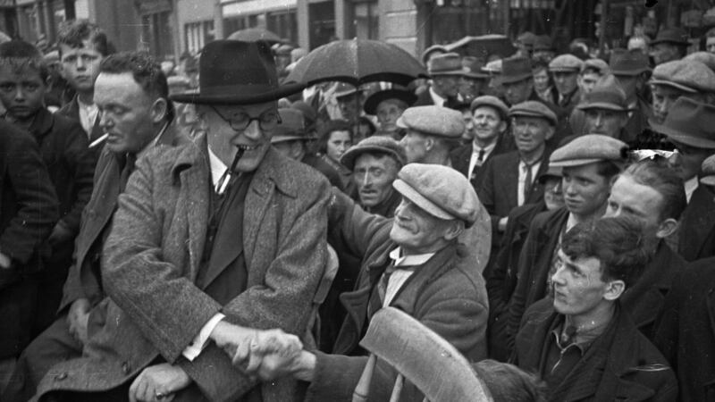 July 10th, 1943: James M Dillon (left) is congratulated on his election as an Independent at Monaghan. Photograph: Haywood Magee/Picture Post/Getty Images
