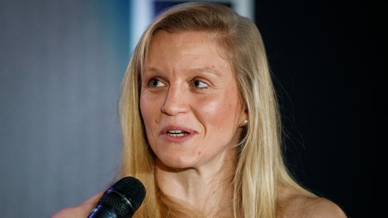 Claire Molloy receives the women’s player of the year award at the 2018  Guinness Rugby Writers Awards at the  Aviva Stadium. Photograph: Oisín Keniry/Inpho
