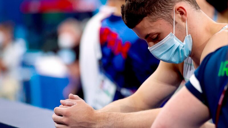 Ireland’s Rhys McClenaghan after completing his routine. Photograph: James Crombie/Inpho