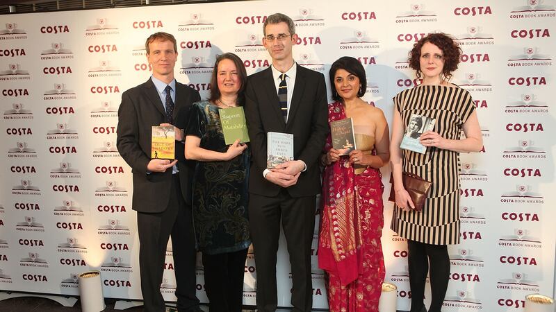 Maggie O’Farrell (far right) with fellow winners Jason Wallace, Jo Shapcott, Edmund de Waal, and Kishwar Desai at the Costa Book Awards in 2011. Photograph:  Tim Whitby/Getty Images