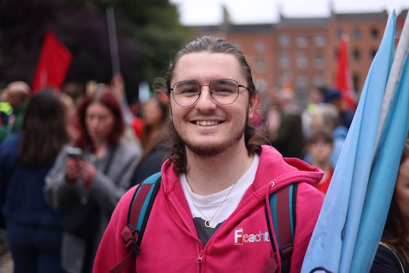 20/09/2025.  - SCÉAL - Vox Pop -
Óisin ó Dubhshláine, CEARTA, a National Protest for the Irish Language and the Gaeltacht, from Parnell Square to Leinster House Dublin.
Grianghraf: Dara Mac Dónaill / The Irish Times












