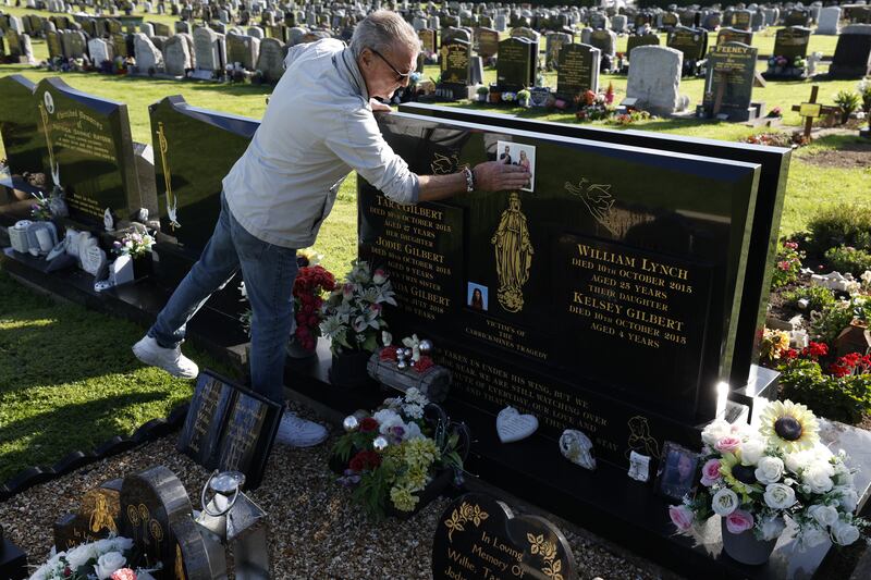 Harry Gilbert at the grave. Photograph: Nick Bradshaw