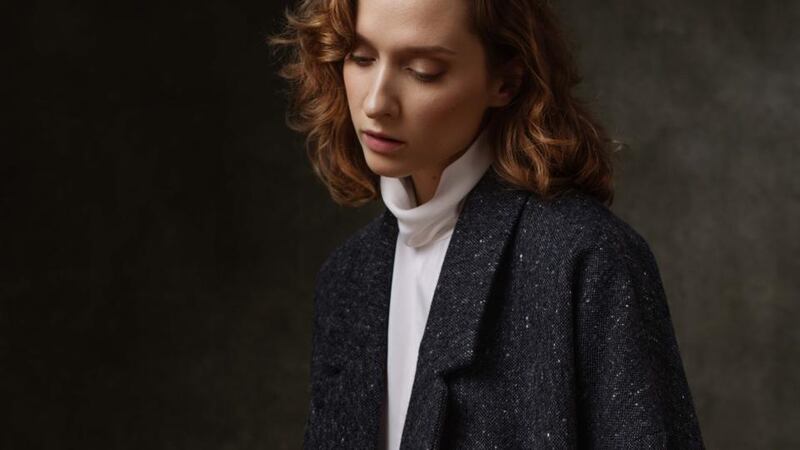 Balfe – charcoal salt and pepper Donegal tweed coat in 100 per cent lambswool, €895.