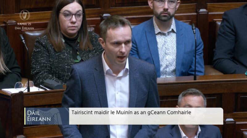 Social Democrats acting leader Cian O'Callaghan during the Dail debate on the motion of confidence in Ceann Comhairle Verona Murphy. Photograph: Oireachtas TV