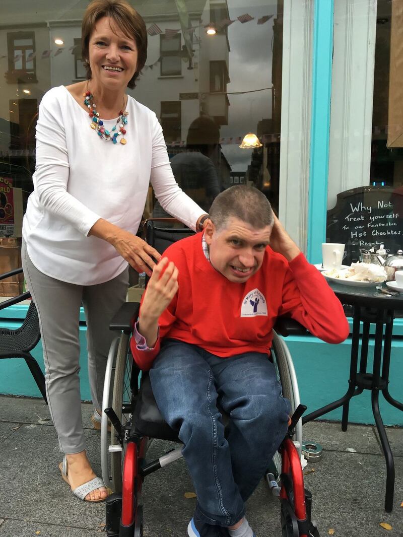 Ina O’Dwyer with her son Bernard Fitzpatrick (43), a long term resident in St Mary of the Angels disability centre, in Beaufort, Co Kerry. Ina has said it was ‘heartbreaking’ not to be able to visit Bernard in the centre during the current pandemic.