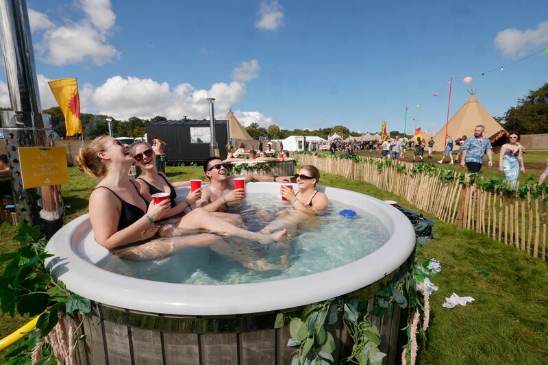 Jojo Clune, Claire Farrell, Caolàn Mc Gorman and Zara Beattie from Wicklow, Roscommon and Mayo enjoying a Rise Nordic spa. Photograph: Alan Betson/The Irish Times

