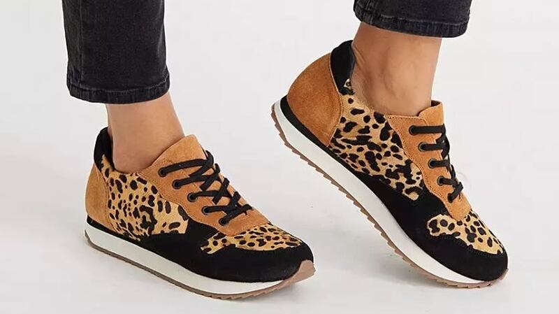 Oliver Bonas Animal Print Brown Leather Lace Up Trainers €78