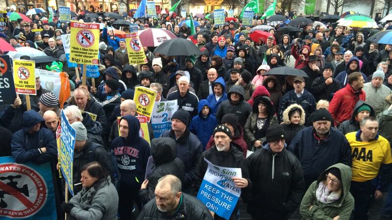 Water protesters on O’Connell Street in Dublin on Saturday afternoon. Photograph: Cyril Byrne/The Irish Times