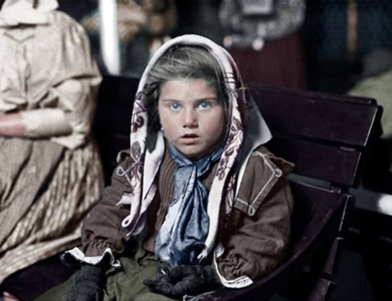 Photograph: New York Public Library/Lewis Hine, colourised by Matt Loughrey