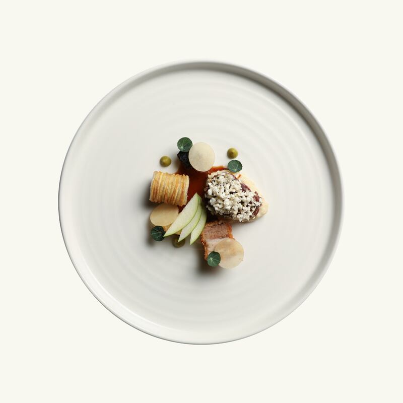 Smoked sausage: trio of pork, apple, black pudding, salt baked celeriac, choucroute.