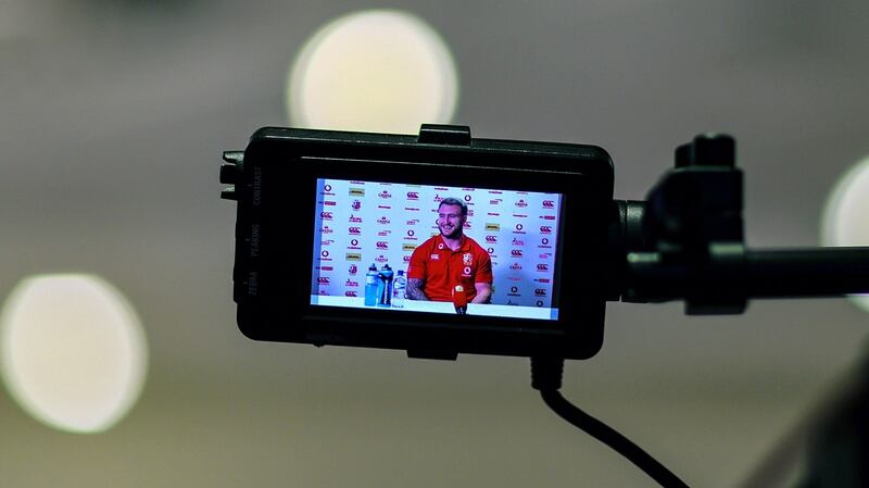Stuart Hogg at Thursday’s Lions press conference. Photograph: Billy Stickland/Inpho