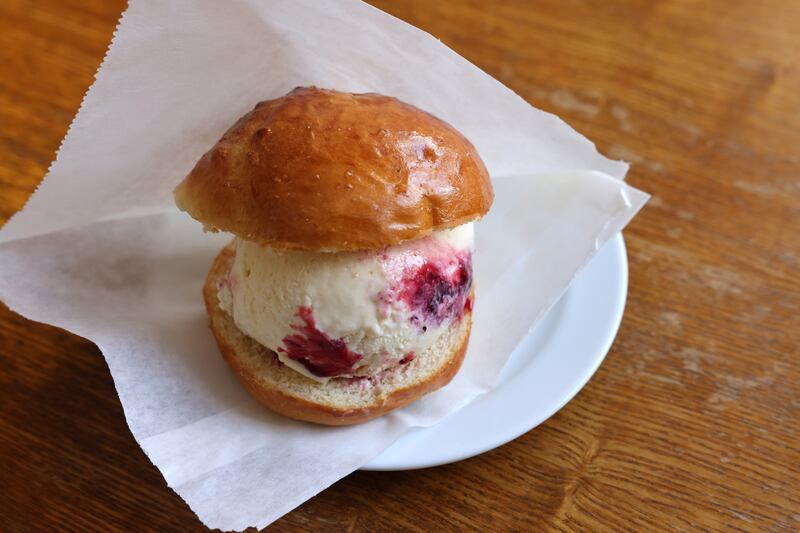 Blackberry ice cream sandwich. Photograph: Dara Mac Dónaill
