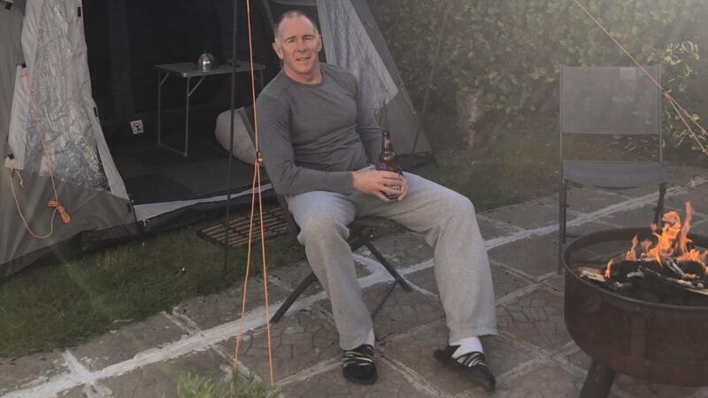Andy Friend camping out his back garden.