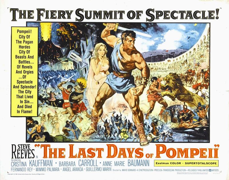 US poster art for The Last Days of Pompeii (1959), one of many cinematic depictions of the catastrophic eruption