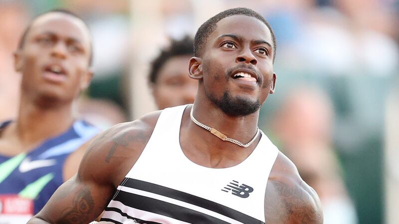 Trayvon Bromell reacts after winning the Men’s 100m final of the 2020 US Olympic Track & Field Team Trials in  Eugene, Oregon in June. Photograph:  Patrick Smith/Getty Images