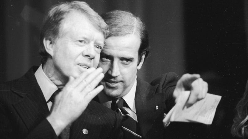 Then US senator Joe Biden with Jimmy Carter during the then US president’s 1980 campaign for re-election. Photograph: Getty Images