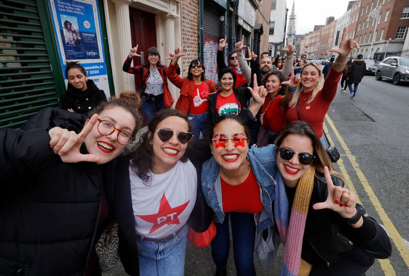 Brazilians line up in queues on North Great Georges street to cast their vote . Photograph: Alan Betson

