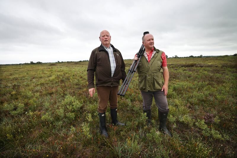 Pat Dunning (right) and Pat Feehily at the community-based conservation project in Ballydangan Bog.  Photograph: Bryan O’Brien

