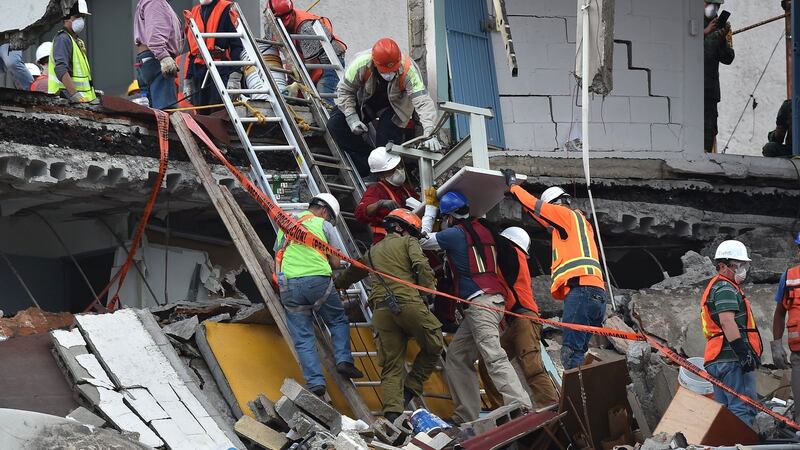 Rescue workers  search for survivors in Mexico City on September 22nd, 2017, three days after a powerful quake  hit central Mexico. Photograph: Yuri Cortez/AFP/Getty Images