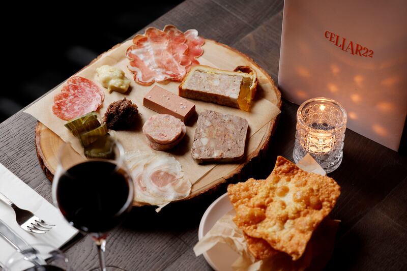 A selection of pâté de campagne, pâté en croûte, venison rillette, chicken liver pâté, smoked pig’s head, ham hock terrene, salchichón Ibérico de bellota and Coppa Piacentina. Photograph: Alan Betson 