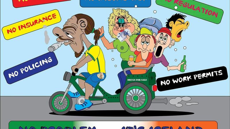 Pedalling racist stereotypes: the cover picture for the Ban Rickshaws in Dublin Facebook page