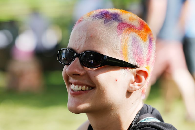Claire Brennan from Shankill, Co Dublin, with hair art by Roisin Walsh.
 Photograph: Alan Betson/The Irish Times


