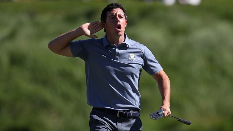 Rory McIlroy, pictured in 2016 at Hazeltine, will be key to Europe’s hopes again this weekend. Photograph:  David Davies/PA