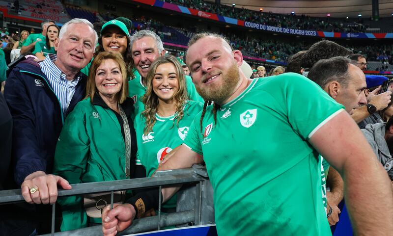 Finlay Bealham with his family after the win over South Africa. Photograph: Dan Sheridan/Inpho