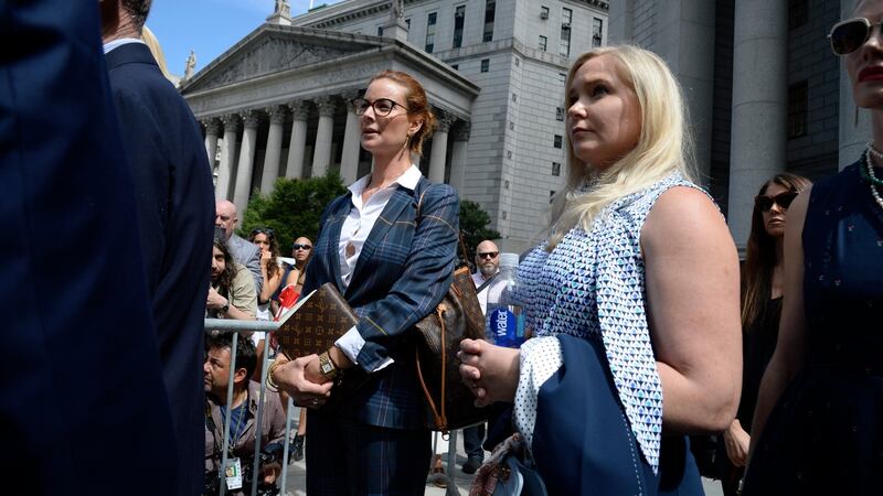 Virginia Roberts Giuffre (right) and Sarah Ransome, left, who have said they were sexually abused by Epstein, after a hearing in federal court in Manhattan. Photograph: Jefferson Siegel/The New York Times