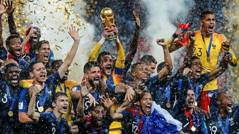 France goalkeeper Hugo Lloris lifts the World Cup trophy in Moscow. He got away with gifting Mario Mandzukic a goal in the final against Croatia. Photograph: Ian MacNicol/Getty Images