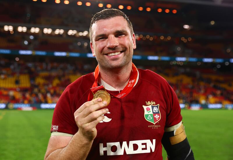 Tadhg Beirne with his Player of the Match medal after the Lions' win over Australia in Brisbane. Photograph: Chris Hyde/Getty Images