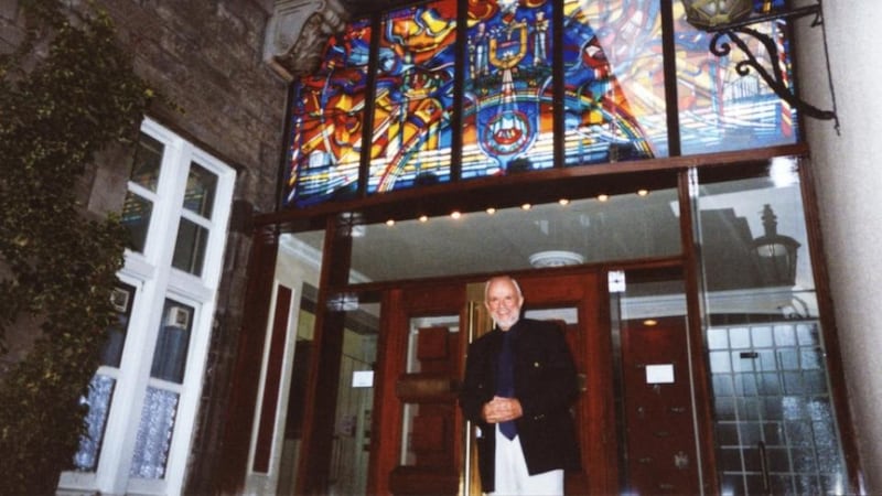Irish connection: George Walsh in front of his stained-glass window at the University of Edinburgh medical school