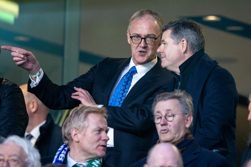 FAI chairman Roy Barrett and Minister for Public Expenditure, National Development Plan Delivery and Reform Paschal Donohoe. Photograph: INPHO/Morgan Treacy