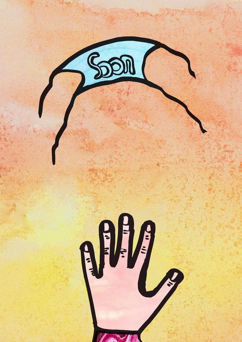 Picture by Casey Homer (9): This is my picture to celebrate when this is all over. It is like when there is a graduation and students throw their hats in the air to celebrate. When everyone is safe and healthy we will be able to throw our mask in the air in celebration. I drew the picture with pencil and went around it with marker and then I coloured it in on the computer