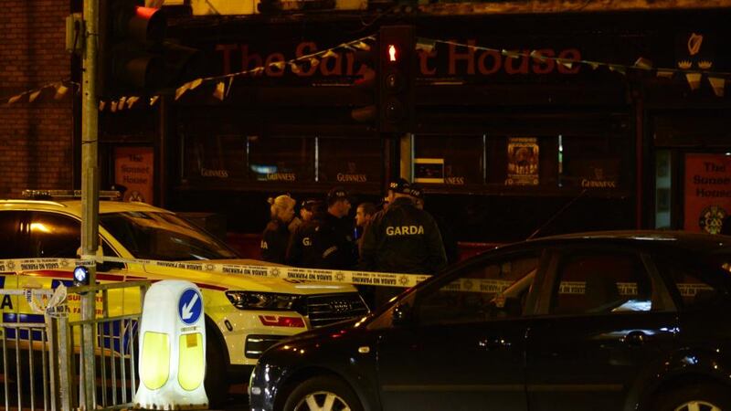 Sunset House murder: gardaí at the Dublin pub on the night of Michael Barr’s killing. Photograph: Aidan Crawley