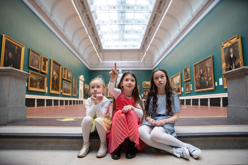 Sisters Farrah (6); Alannah (8) and Caoimhe (10) Culhane at the National Gallery of Ireland. Photograph: Naoise Culhane 