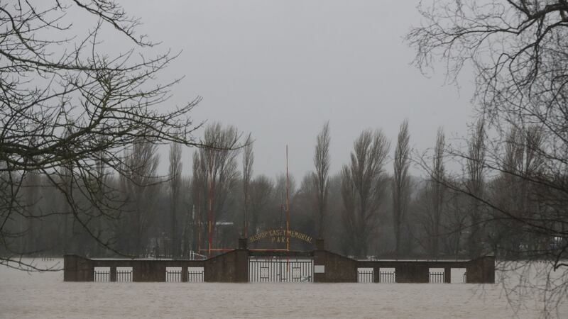 Flood water at the Bishop Casey Memorial Park in Mallow, Co Cork. Photograph: Niall Carson/PA Wire