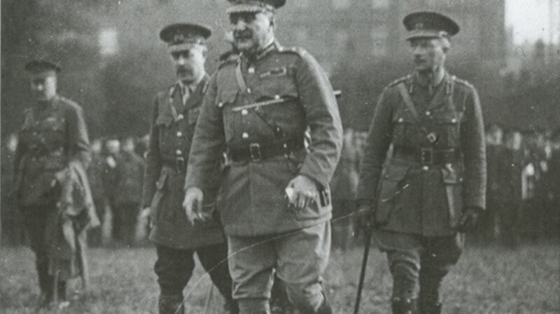 Gen John Maxwell and his entourage inspect British troops after the Rising.