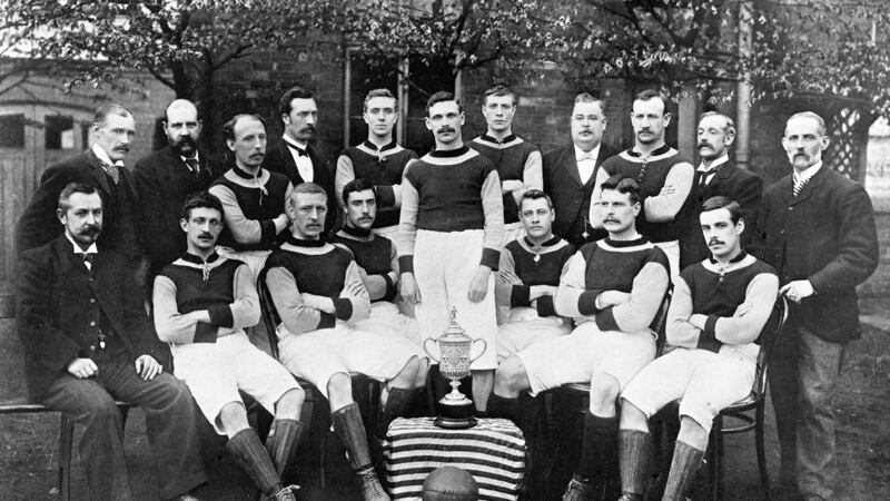 John Reynolds, third left in back row, with the Aston Villa team that won the FA Cup in 1895. Photograph: Bob Thomas/Popperfoto/Getty Images