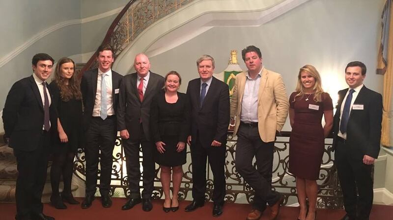 Members of the London Irish Graduate Network with Ambassador Dan Mulhall and Irish Times London Editor Denis Staunton at a Brexit discussion at the Irish Embassy.