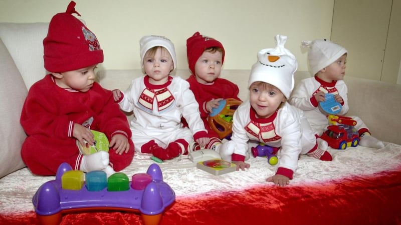 The Cassidy quintuplets Conor, Dearbháil, Cian, Amy and Rory photographed in November 2002, when they were just 14 months old. Photograph: David Sleator
