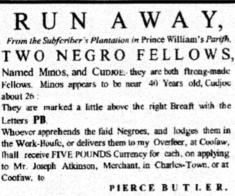 Advert in the South Carolina Gazette, 1772.