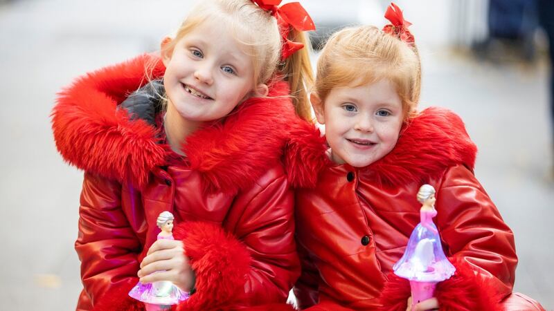 Sisters Penny and Priya Feeney before the start of the Gaiety pantomine. Photograph: Tom Honan