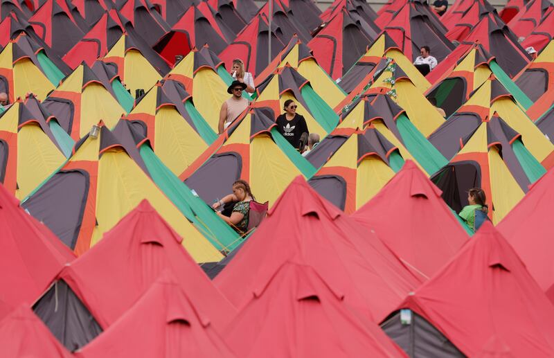 Campers at the Pink Moon site. Photograph: Alan Betson