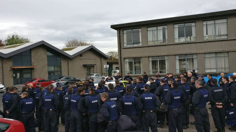 Gardaí from the public order unit in Dublin before Halloween night. Photograph: @GardaTraffic